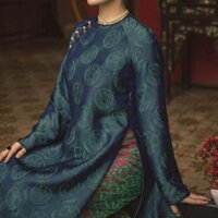 Set áo dài lụa xanh đậm họa tiết thọ rơi, Áo dài lụa tơ tằm cao cấp, Set áo dài nữ , Áo dài Từ Hoa