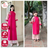 Set Áo dài mẹ bé Cát Tiên Hồng Sen chất liệu Linen thêu hoa cao cấp - Áo Dài Gia Đình Nàng Sen - NS60