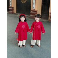 set áo dài Như Ý bé trai bé gái Nhung chéo hàn cao cấp