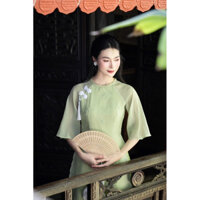 Set Áo Dài Như Ý Tà Lỡ Hoạ Tiết Hoa Thêu Cổ Tròn Thanh Nhã ( Kèm Quần ) G985