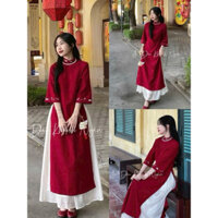 Set áo dài NHUNG cách tân dáng suông tay lỡ thuê hoa + Chân váy voan