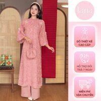 Set áo dài nữ thiết kế Lana Châu Liên chất áo tơ lông mềm phối lụa ngọc trai quần lụa ngọc trai- SD013