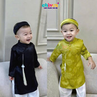 Set áo dài phú ông cho bé trai họa tiết thêu phụng chất lụa mềm mại, áo dài bé trai diện Tết âm lịch đẹp