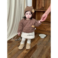 Set Áo Dài Tay Cổ Tròn Hoạ Tiết Chấm Bi Màu Nâu+ Chân Váy Lông Màu Trắng Dành Cho Bé Gái Mùa Đông