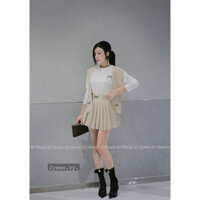 Set áo dài tay hình nơ kèm khăn thuỷ thủ phối chân váy xếp li siêu xinh