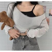 Set Áo Dài Tay Kèm Áo Croptop 2 Dây 🦋 Áo Thun Giấy Viền Bèo Kèm Áo Ngắn 🦋SALE MÙA HÈ RỰC RỠ