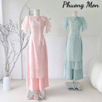 Set áo dài tay lở nơ cổ , Áo dài Tết, Áo dài bưng mâm quả x Phuong Mon
