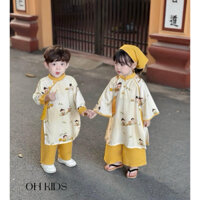 Set áo dài tết cặp vàng bé trai, bé gái từ 10kg đến 22kg