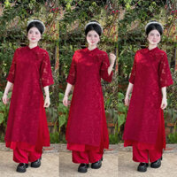 Set áo dài Tết chất lông vũ mềm mịn phối quần phi bóng