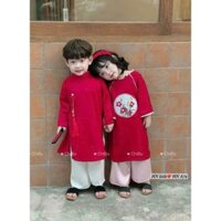 Sét áo dài tết cho bé gái bé trai, áo dài cặp đôi màu đỏ đáng yêu, tặng bườm cài tóc NANA'S KIDS