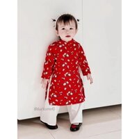 Set áo dài Tết hoa nhí dễ thương cho bé gái kèm mấn cài từ 10-20kg (1-4 tuổi)