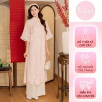 Set áo dài Tết thiết kế Lana Châu Sa chất áo tơ lông mềm phối lụa ngọc trai cùng họa tiết nơ nổi bật-SD011