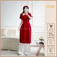 Set áo dài Tết vải nhung cao cấp cổ yếm hiện đại thiết kế Zomi Z043