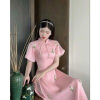 Sét áo dài voan ánh kim có lót kèm quần phi, hinh thật trải sàn