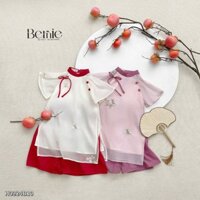 Set áo dài yếm cách tân hoa anh đào cho bé gái mặc tết màu đỏ màu hồng 1 đến 7 tuổi BERNIE H0924B10