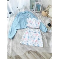 Set áo dây bư ơm áo khoác cardigan