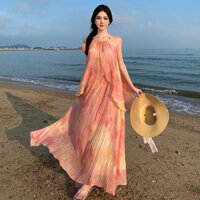 Set áo dây + chân váy dập li màu loang vintage