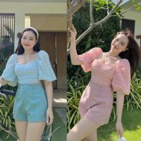 SÉT ÁO DÂY CỘT + QUẦN SHORT HỒNG XANH
