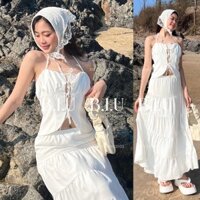 Set áo dây ren cột khoét eo chân váy dài maxi chất mềm mịn mát cực slay Roy Set Biu Clothing BB0220