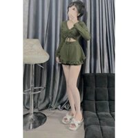 SET ÁO DÂY RÚT NGỰC KÈM QUẦN PHỐI BÈO GIẢ VÁY DÁNG NGẮN ( sẵn đủ màu )