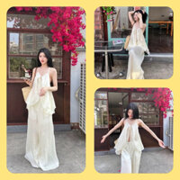 Set Áo Dây Xẻ Quần Ống Rộng