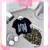 Set áo đen CB-F28 quần rằn ri cho bé trai