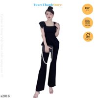 Set Áo Đen Cổ Vuông Phối Quần Ông Loe Chất Mango Hàn Cao Cấp TuyetThanhstore Mã S2016