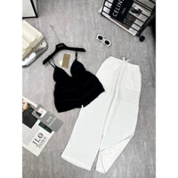 SET ÁO ĐEN CỘT DÂY+ QUẦN XUÔNG TRẮNG