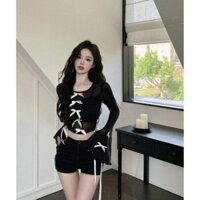 SÉT ÁO ĐEN DÂY CỘT EO + SHORT