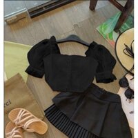 Sét áo đính cườm tay phối lưới kèm chân váy xếp ly bigsize Kim Ngân 50 kg đến 100 kg(M/L/XL/XXl)