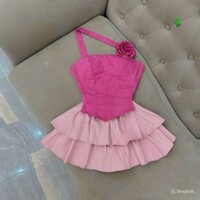 Set áo đính hoa hồng phối chân váy tầng xinh kèm mút sẵn 🍒🍒🍒về 2 màu xinh hottrending