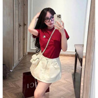 Set Áo Đỏ Cổ Tròn Thêu Phối Chân Váy Trắng Chữ A Nữ