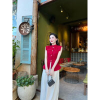 Set áo đỏ quần suông trắng