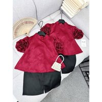 Sét áo đỏ tay hoa quần lụa đen bé gái