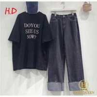 Sét áo Do You + quần bò HDA0420, áo thun nam nữ, quần kaki, quần nữ, sét bộ mặc ở nhà