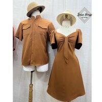 SET ÁO ĐÔI NAM NỮ CHỤP HÌNH CƯỚI ĐỒ CẶP ÁO SƠ MI NAM ĐẦM XÒE HÀN QUỐC