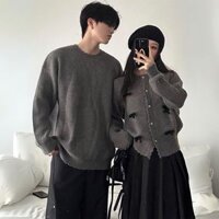 Set áo đôi nam nữ dài tay dài màu xám áo nữ họa tiết nơ xinh thời trang VIVA V228