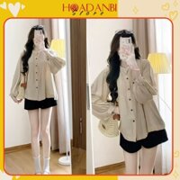 Set Áo Đũi Tay Bồng Dáng Dài Nữ Kèm Quần Short Ống Rộng Trẻ Trung, Set Đồ Nữ Dài Tay Hoadanbistore