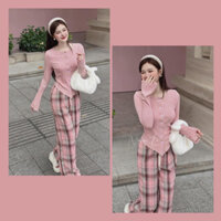 Set áo đuôi tôm mix quần kẻ caro