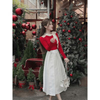 Set áo gân đính nơ tay dài kèm chân váy chít eo xếp ly dáng dài tiểu thư công sở dạo phố T1433