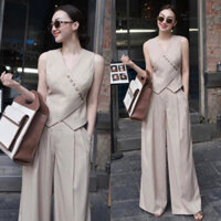 Set áo gile cổ V cài nút quần dài ống rộng MLXL [Kèm ảnh thật] Set công sở thanh lịch, sang trọng