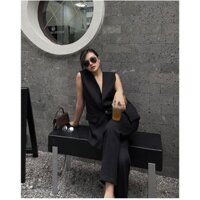 set Áo gile dáng dài và quần baggy  - chevons Đen- thiết kế by BUY.NOW