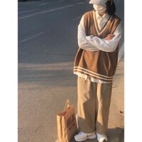 Set áo gile màu nâu phong cách hàn ( kèm sơmi trắng ) áo thu đông siêu hot