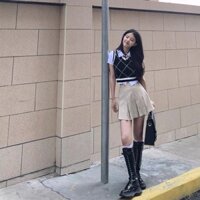 Set áo gile + sơ mi trắng ngắn 2021 dệt kim