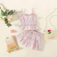 Set Áo Hai Dây Họa Tiết Hoa Hồng + Chân Váy Thời Trang Mùa Hè Cho Bé Gái 0-3 Tuổi
