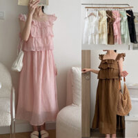 Set áo hai dây lụa voan kèm váy đi biển siêu xinh freesize