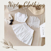 SET ÁO HAI DÂY PHỐI CHÂN VÁY REN XẾP LY SANG CHẢNH