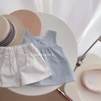 Set Áo Hai Dây Và Quần Short Họa Tiết Kẻ Sọc Phong Cách Hàn Quốc Thời Trang Mùa Hè Mới Cho Bé Gái