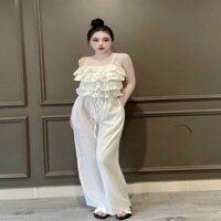 Set áo hai dây, xếp tầng bèo, mix quần suông