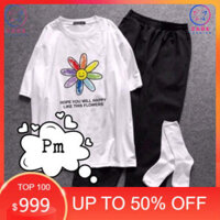 Sét Áo Happy Hoa Quần Kaki Đent&T , Áo Thun Nam Nữ, Quần Kaki, Quần Nữ, Áo Thun Tay Dài Jadefashion